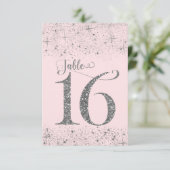 Rosa Rosa Silver Glitzer Tischnummern Nummer 16 (Stehend Vorderseite)