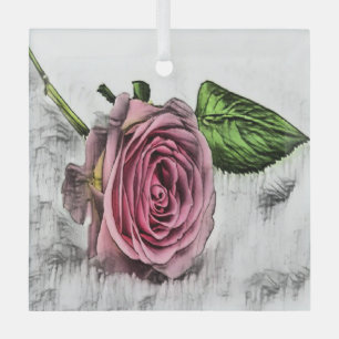Rosa Rosa Skizze Blume Ornament Aus Glas