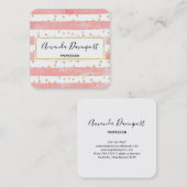 Rosa Rosa Streifen mit Imitaten Gold Confetti Quadratische Visitenkarte (Vorne/Hinten)