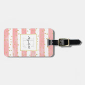 Rosa Rosa Streifen und Imitate Gold Confetti Monog Gepäckanhänger (Vorderseite horizontal)