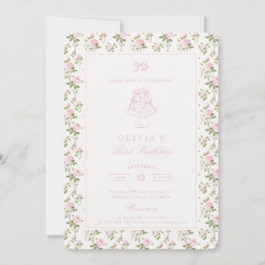 Rosa Rosa Trellis Kernpunkt Geburtstagseinladung Einladung (Vorderseite)
