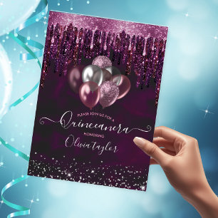 Rosa rosa Tropfen Glitzer Ballons Quinceanera Einladung