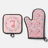 Rosa, Rosa und Blau Ofenhandschuh & Topflappen-Set (Vorderseite)