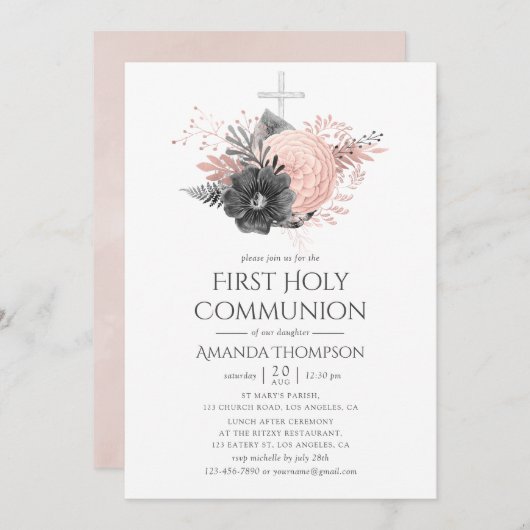 Rosa Rosa und Holzkohle Heilige Kommune Einladung (Vorne/Hinten)