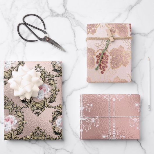 Rosa Rosa und Rose Gold Paris Rosé Geschenkpapier Set (Vorderseite)