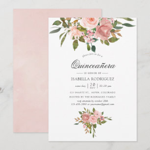 Rosa Rosa und Rose Gold Quinceñera Einladung