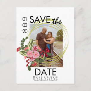 Rosa rosa und rote Save-The-Dates-Foto-Postkarte Postkarte
