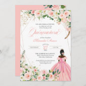 Rosa Rosa und Weiße Flora Afrolatina Quinceanera Einladung (Vorne/Hinten)