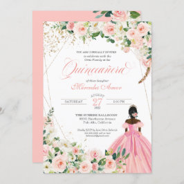 Rosa Rosa und Weiße Flora Afrolatina Quinceanera Einladung