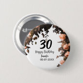 Rosa rosa Vintage Blume moderne 30. Geburtstag Button (Vorne & Hinten)