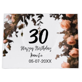 Rosa rosa Vintage Blume moderne 30. Geburtstag Große Geschenktüte