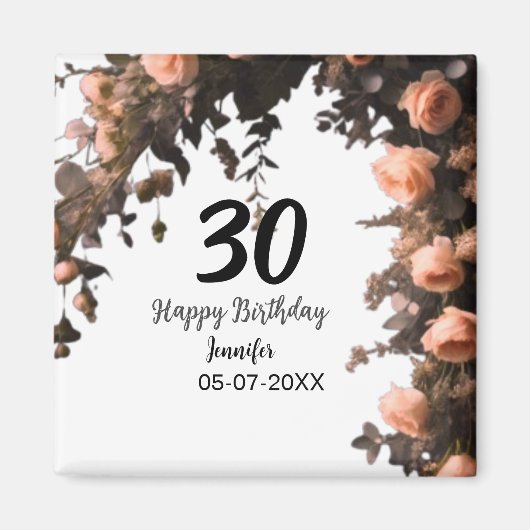 Rosa rosa Vintage Blume moderne 30. Geburtstag Magnet (Vorne)