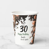 Rosa rosa Vintage Blume moderne 30. Geburtstag Pappbecher (Rückseite)