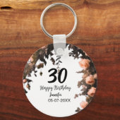 Rosa rosa Vintage Blume moderne 30. Geburtstag Schlüsselanhänger (Vorderseite)