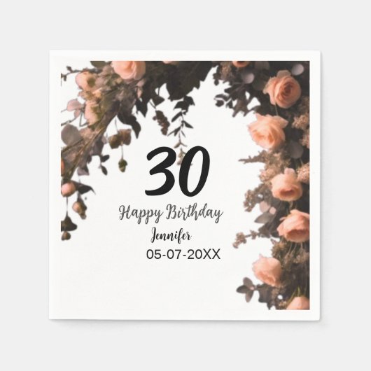 Rosa rosa Vintage Blume moderne 30. Geburtstag Serviette (Vorderseite)