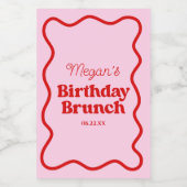 Rosa Rosa Wavy Border Birthday Brunch Party Mini Weinetikett (Einzelnes Label)