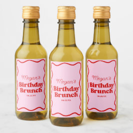 Rosa Rosa Wavy Border Birthday Brunch Party Mini Weinetikett