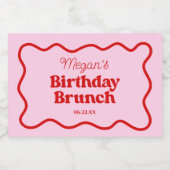 Rosa Rosa Wavy Border Birthday Brunch Party Schaumweinetikett (Einzelnes Label)