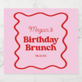 Rosa Rosa Wavy Border Birthday Brunch Party Schaumweinetikett (Einzelnes Label)