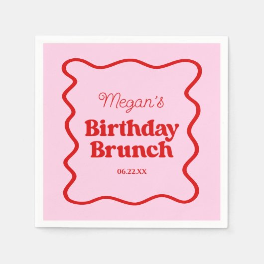 Rosa Rosa Wavy Border Birthday Brunch Party Serviette (Vorderseite)