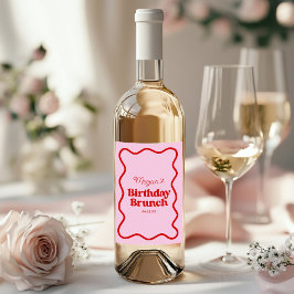 Rosa Rosa Wavy Border Birthday Brunch Party Weinetikett