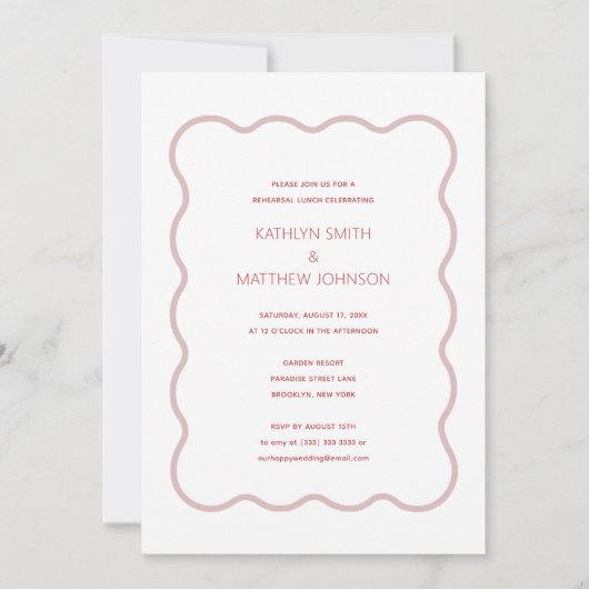 Rosa, rosa, wellige Grenze Moderne Retro Probe Mit Einladung (Vorderseite)