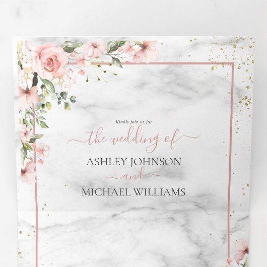 Rosa rosafarbene, rosafarbene Foto Dreifach Gefaltete Einladung (Innen Erste Seite)