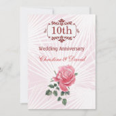Rosa Rose 10. Hochzeitstag Einladung (Vorderseite)