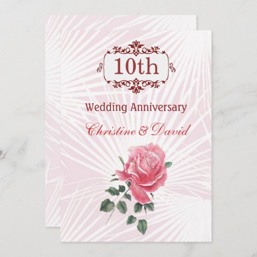 Rosa Rose 10. Hochzeitstag Einladung (Vorne/Hinten)