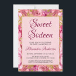 Rosa Rose 16 . Geburtstag Monogram Einladung<br><div class="desc">Blush Pink and Gold Foil Bloral Rose Sweet 16 Mit Monogramm Party Einladung mit Burgundy Typografie. Diese Rose Blume 16 . Geburtstag lädt zu einer Geburtstagsparty in Rosa und Gold Elegant ein, die im modernen Stil feiern möchte. Ihr persönlicher Name und Ihr Initial können auf der Rückseite der Einladung hinzugefügt...</div>