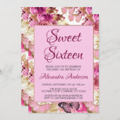Rosa Rose 16 . Geburtstag Monogram Einladung (Vorne/Hinten)