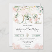 Rosa Rose 1. Geburtstag Einladung (Vorderseite)