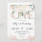 Rosa Rose 1. Geburtstag Einladung (Vorne/Hinten)