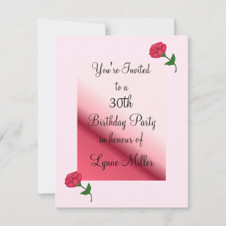 Rosa Rose 30. Geburtstag Einladung