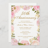 Rosa Rose 50. Hochzeitstag Einladung (Vorne/Hinten)