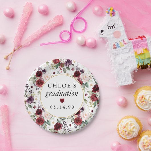 Rosa Rose Abschluss Pappteller (Party)