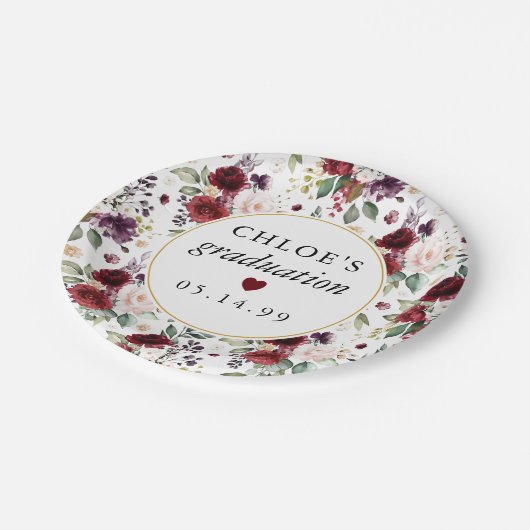 Rosa Rose Abschluss Pappteller (Schrägansicht)