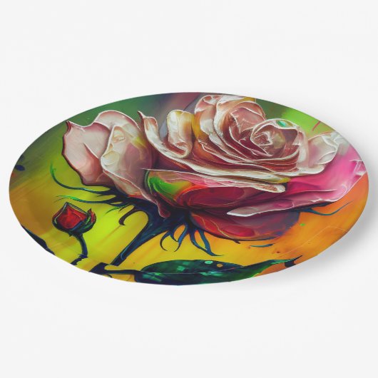 Rosa Rose Abstrakt Elegante Hochzeit Pappteller (Schrägansicht)