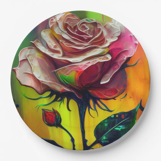 Rosa Rose Abstrakt Elegante Hochzeit Pappteller (Vorderseite)