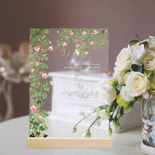 Rosa Rose Alte Wand Vintage Stilzeitschrift Hochze Acryleinladungen