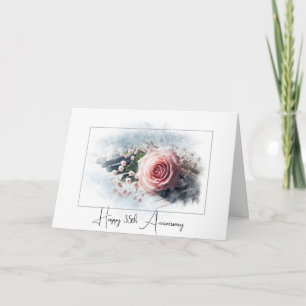 Rosa Rose am Klavier zum 35. Jahrestag Karte