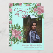 Rosa Rose Aquamarin Aqua Foto Abschluss Ankündigun Einladung (Vorne/Hinten)