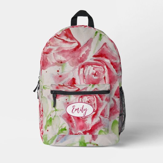 Rosa Rose Aquarell Blume Florenz Bedruckter Rucksack (Vorderseite)