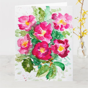 Rosa Rose Aquarell Blumenstrauß Karte