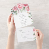 Rosa Rose Aquarell Hochzeitsfeier All In One Einladung (Abreißen)