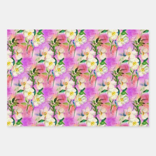 Rosa Rose Aquarellpapier Geschenkpapier Set (Vorderseite)