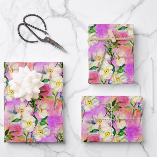 Rosa Rose Aquarellpapier Geschenkpapier Set (Vorderseite)