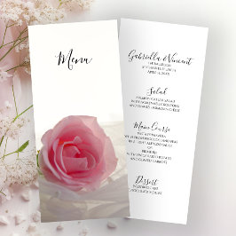 Rosa Rose auf der Speisekarte für weiße Hochzeiten Menükarte