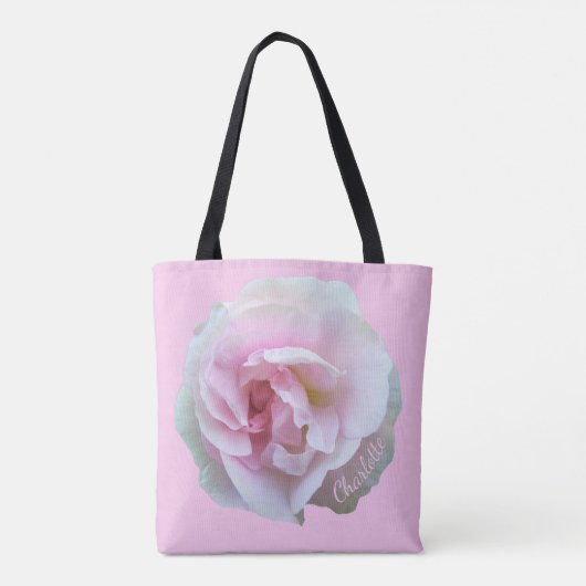 Rosa Rose auf hellrosa Personalisierte Tasche (Rückseite)