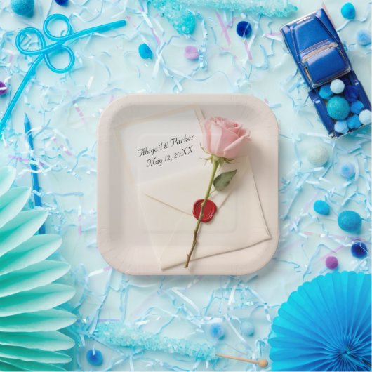 Rosa Rose auf Hochzeitsgeschirr mit Wachs-Siegel Pappteller (Party)